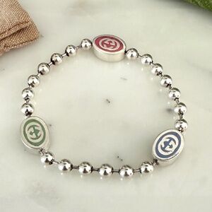 GUCCI 753442 Silver Bracelet Boule Tag 3 Color Chain